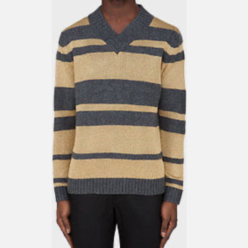 NWT $200 Adidas SLVR Tech V Neck Stripe Sweater Gray & Gold